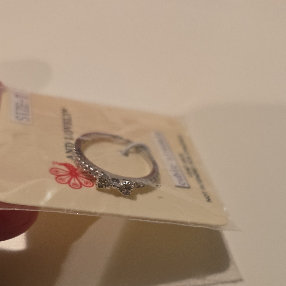 Silver Crystal Bow Accent Ring for Women